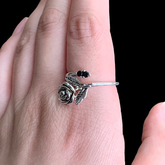 STERLING SILVER ROSE AND BLACK CZ RING - Picture 6 of 11